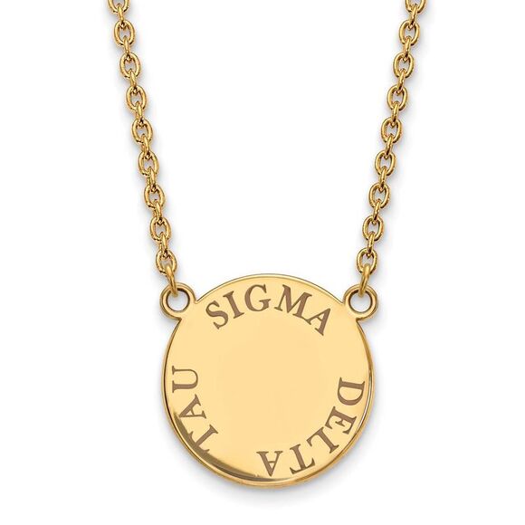 14K Plated Silver Sigma Delta Tau Large Brown Enamel Necklace - Picture 1 of 4
